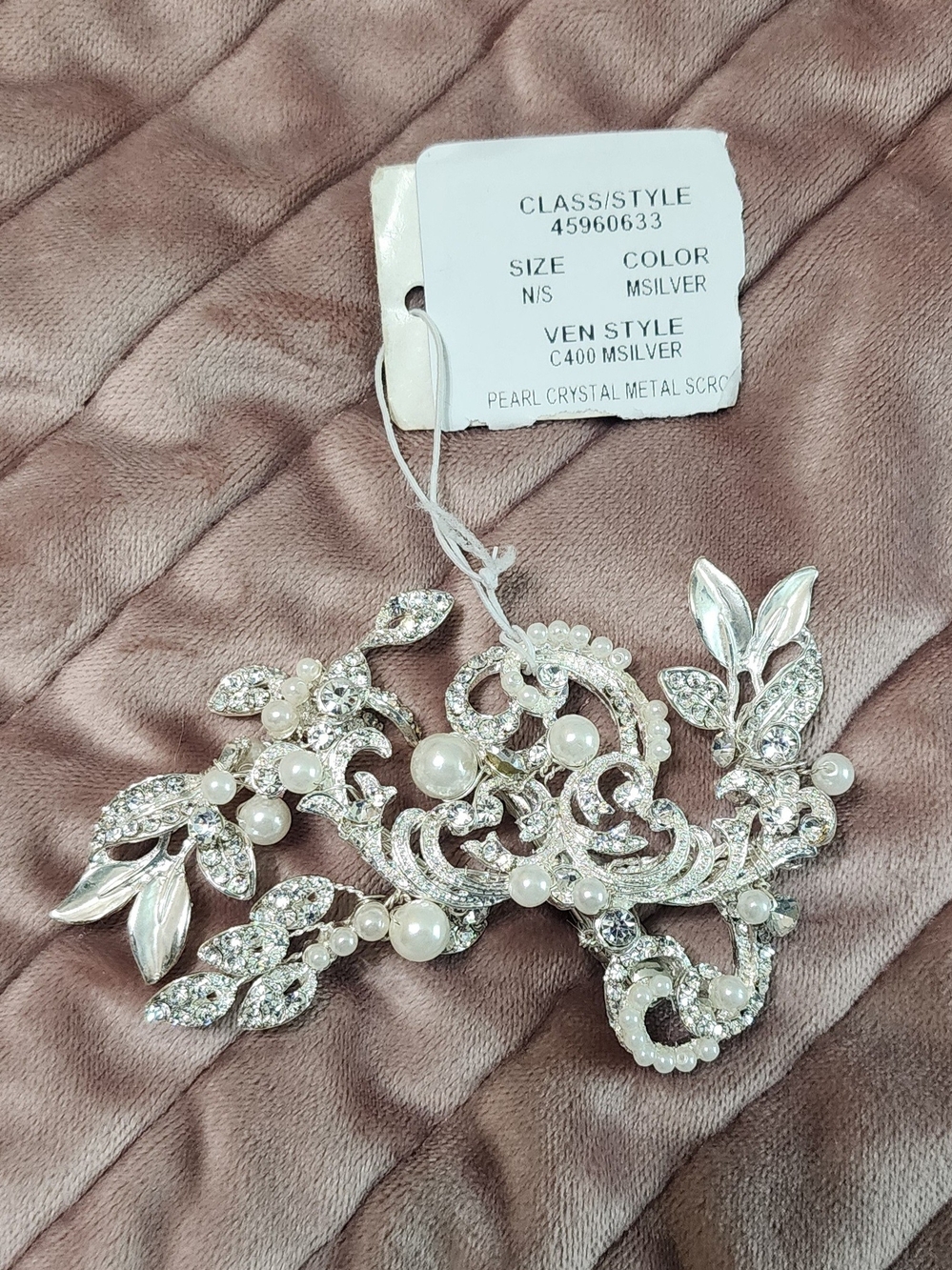 David's Bridal Silver Crystal and Pearl Bridal Hair Vine